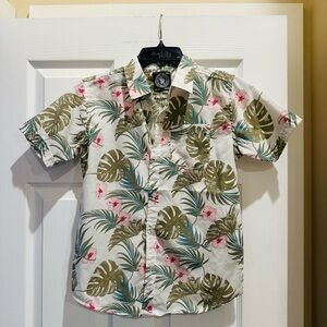 Kids Tropical Leaf Print Short Sleeve Aloha Shirt